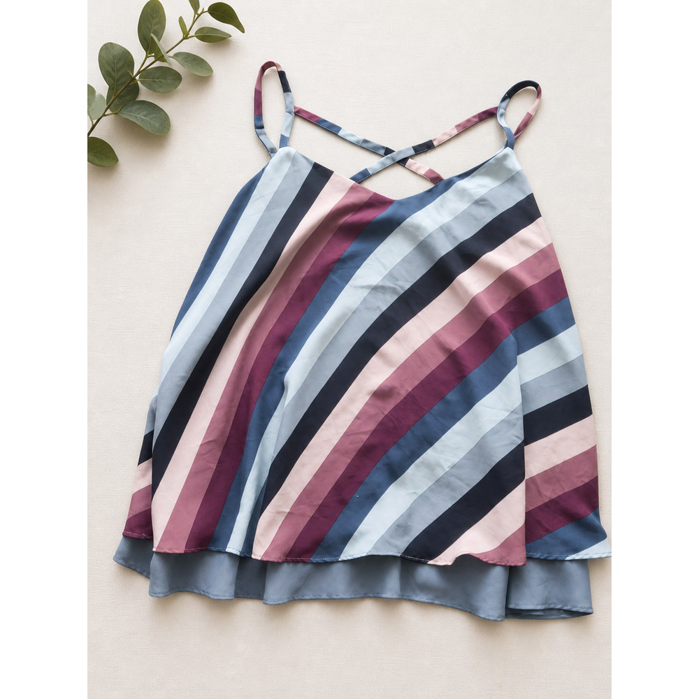 Torrid Size 2 Flowy Striped Tank Top Blue Pink Crisscross Straps